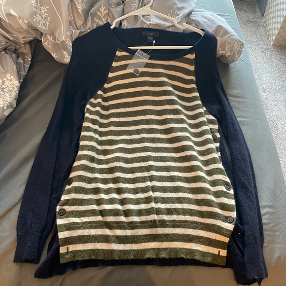 J. Crew Striped Sweater with Side Button and  Elbow Patch detail - Picture 5 of 11